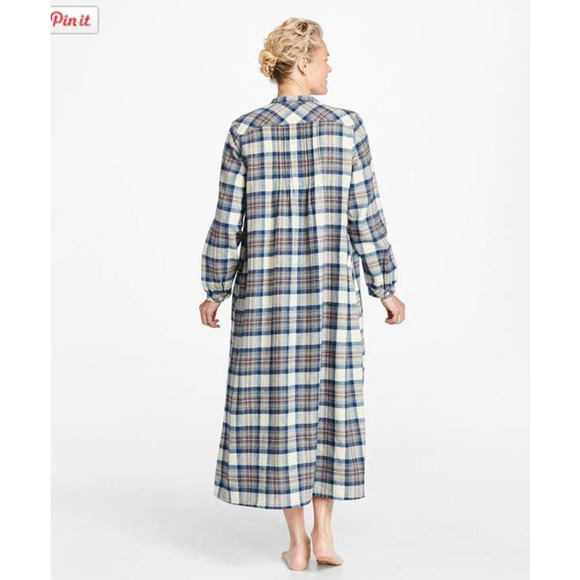 L.L. Bean Scotch Plaid Cotton Flannel Cozy Red Classic Pockets Nightgown Small - Picture 6 of 14